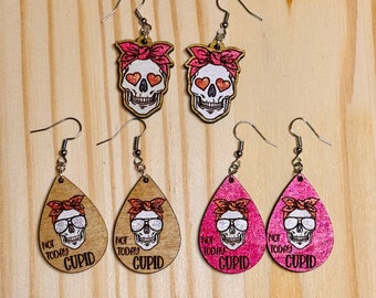 Hand Painted Valentine's Day Glitter Skellie Earrings
