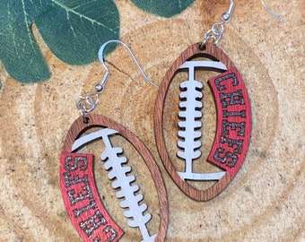 Kansas City Chiefs wooden dangle earrings, chiefs fan gift, football, Kansas City, Chiefs, Patrick Mahomes