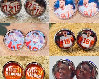 12mm Mahomes & Kelce Stud Earrings, Chiefs Football Fan Gift