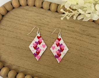 Heart Beaded Earrings | Diamond Shaped Valentine's Day Jewelry