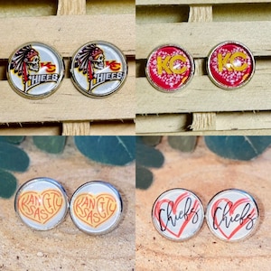 12mm KC Chiefs love stud earrings, Kansas City Chiefs, stocking stuffer, Kansas City chiefs jewelry