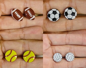 Sports studs, volleyball, soccer, football, softball,  girl athlete, sports mom jewelry