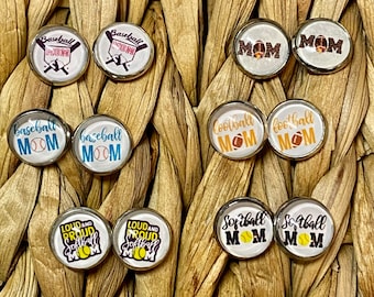 Sports Mom Stud Earrings, Softball, Baseball, Football, 12mm
