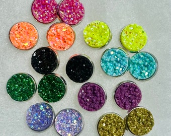 Druzy Stud Earrings – Hypoallergenic Stone Round Studs 12mm