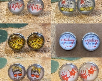 True Crime Stainless Steel Stud Earrings, 12mm Posts