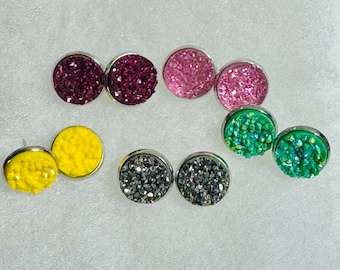 Druzy Round Stud Earrings - Hypoallergenic