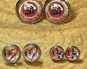 49ers Stud Earrings, Stainless Steel, Football Fan Gift