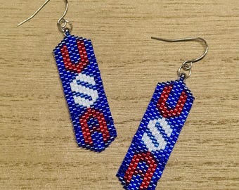 4th of July jewelry, Memorial Day, USA, beaded earrings, red, white, blue, America accessories