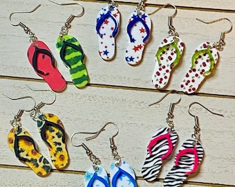 1.5” flip flop jewelry, seashells, watermelon, sunflowers, leopard print, zebra print, cherries, resort wear, cruise, vacation, beach