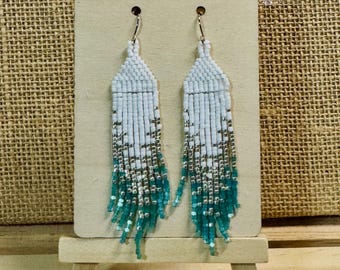 Beaded Dangle earrings • western fringe • satin Miyuki bead 11/0 •