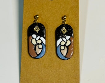 1.5” polymer clay nativity earrings, handpainted holiday jewelry, Christmas spirit