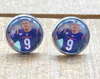 12mm Cincinnati Bengals earrings, Joe Burrow, Joe Burreaux, LSU football, bengals football fan gift, stocking stuffer