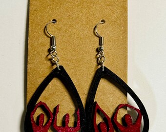 Ohio Football Earrings, Hand Painted Wooden Earrings, Stainless Steel