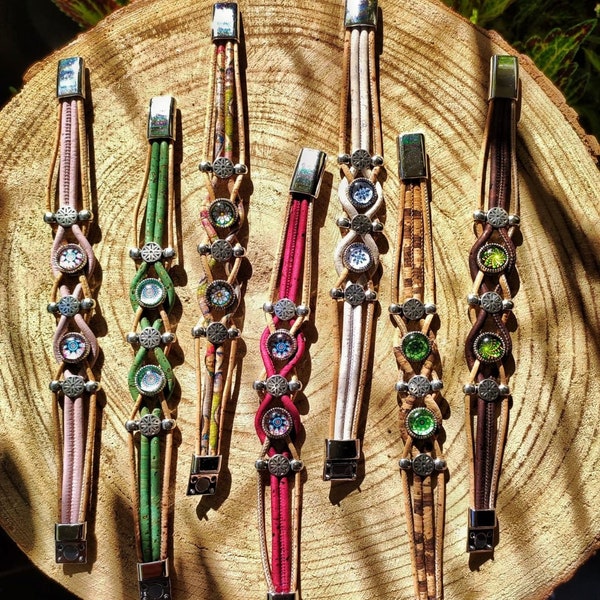 Handmade Corkbracelet "Crossroads" with colorful stones