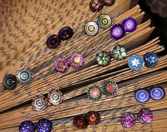 Earrings with colorful gemstone (Stainless steel; price for 1 pair)