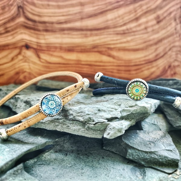 Adjustable Cork Bracelets with Mandala
