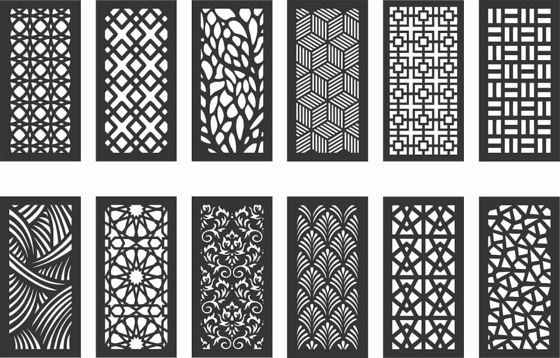 Cnc 12 Geometric Pattern Panel Templates DXF File Laser Etsy