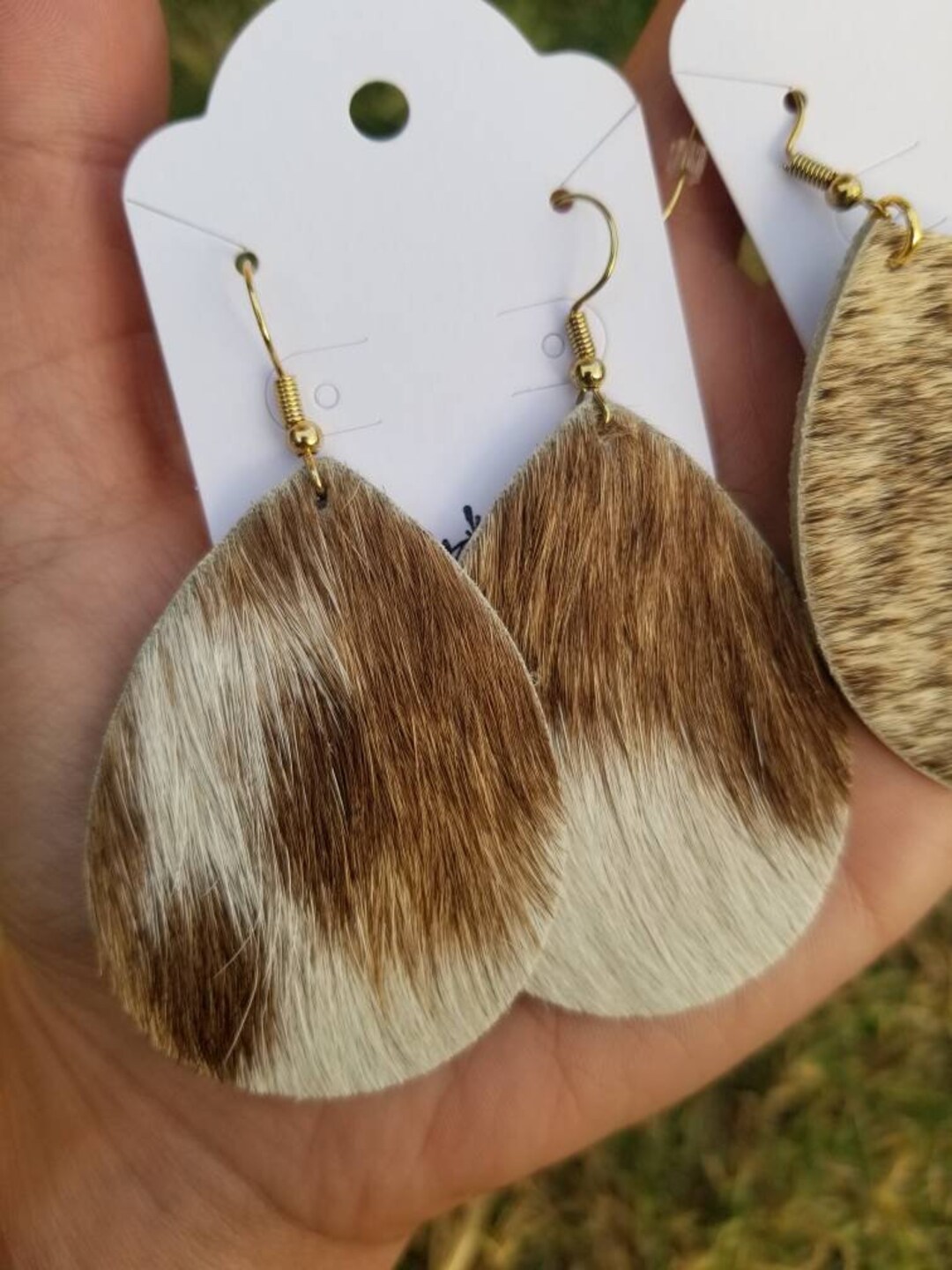 Cowhide Teardrop Earrings, Hair on Cowhide Earrings, Black Cowhide