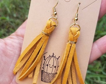 Small tassel earrings, leather tassel earrings, leather tassels, genuine leather earrings, fringe earrings, leather fringe earrings,