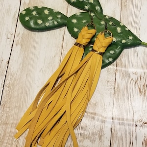 Genuine Leather Earrings, Boho leather, Leather fringe earrings, Long fringe earrings, Tassel earrings, braided earrings,