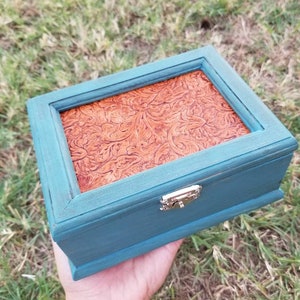 Wooden jewelry box, leather jewelry box, western jewelry box, rustic jewelry box, turquoise jewelry box, leather box, cowboy jewelry box
