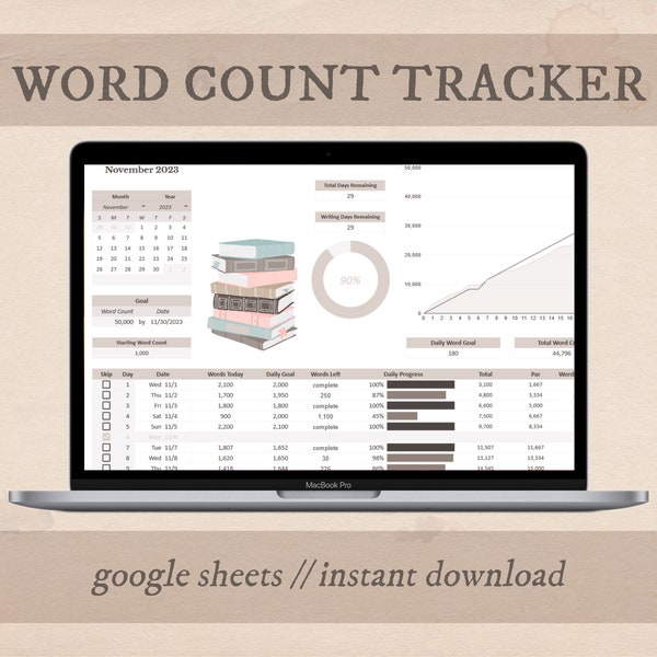 CUTE Word Count Tracker / Nanowrimo Tracker / Hoja de cálculo Nanowrimo 2024 / NaNoWriMo Tracker / Digital Camp NaNoWriMo Wordcount Tracker