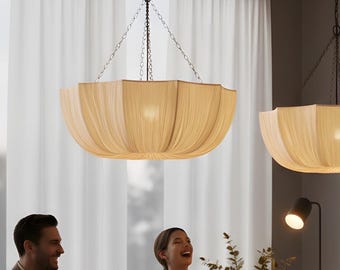 Stoff Pendelleuchte Japandi Style Soft Beige hängende Deckenleuchte
