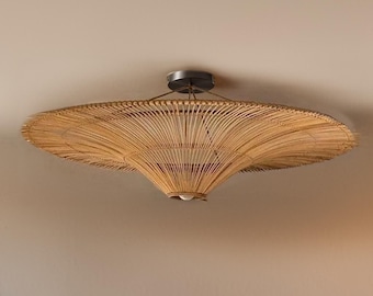 High Quality-Rattan Pendant Light for Living Room entry way lamp Farmhouse Chandelier Lattice Bamboo Lamp, Cane Light shade natural material