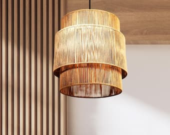 Boho Jute Fringe Chandelier, Modern Farmhouse Pendant Light