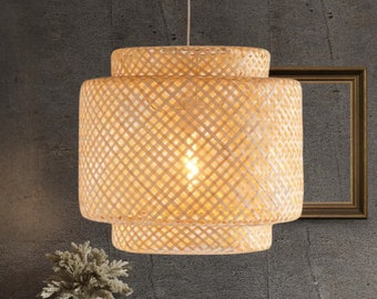 Handcrafted Bamboo Pendant Light, Eco-Friendly Farmhouse Chandelier