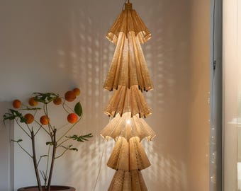 Handcrafted Rattan Pendant Light – Layered Boho Ceiling Lamp | Sculptural Woven Chandelier for Living Room, Bedroom & Dining Decor