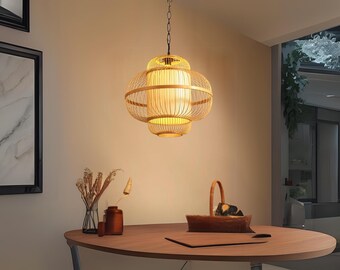 Handcrafted Cane Pendant Light – Eco-Friendly Farmhouse Chandelier