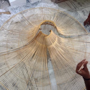 Luminária pendente de vime de alta qualidade para sala de estar, lâmpada de entrada, lustre de fazenda, luminária de treliça de bambu, abajur de vime, material natural imagem 10