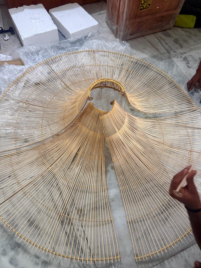 Luminária pendente de vime de alta qualidade para sala de estar, lâmpada de entrada, lustre de fazenda, luminária de treliça de bambu, abajur de vime, material natural imagem 10