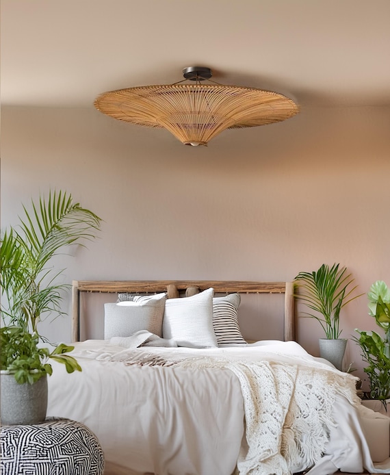 High Quality-Rattan Pendant Light for Living Room entry way lamp Farmhouse Chandelier Lattice Bamboo Lamp, Cane Light shade natural material