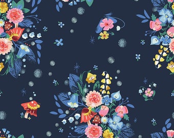 Caterpillar Floral Navy | half yard