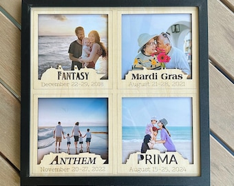 Personalized Cruise Ship Photo Frame - Laser Cut Wood, Vacation Keepsake