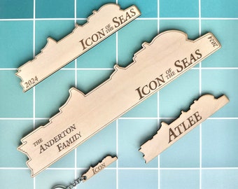 Personalized Royal Caribbean Icon Class Cruise Ship Magnet - Wooden Door Decor