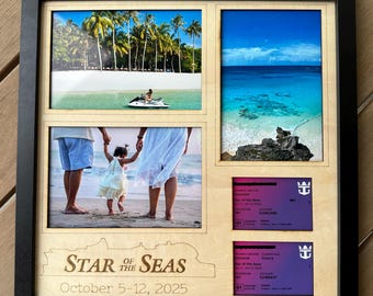 Personalized Cruise Ship Photo Frame - Laser Cut Wood, Vacation Keepsake