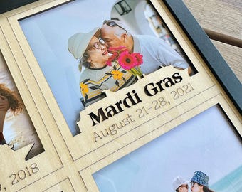 Personalized Cruise Ship 3 Photo Frame - Laser Cut Wood, Vacation Keepsake