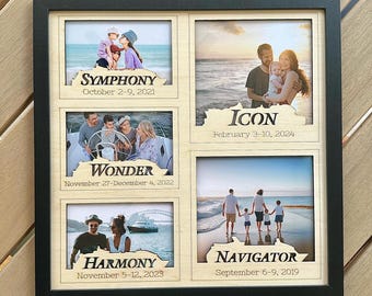 Personalized Cruise Ship Photo Frame - Laser Cut Wood, Vacation Keepsake