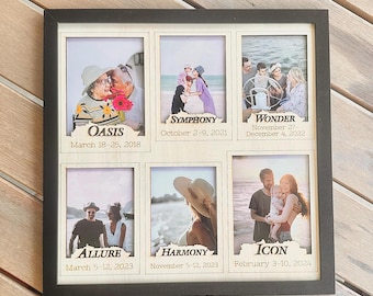 Personalized Cruise Ship Photo Frame - Laser Cut Wood, Vacation Keepsake
