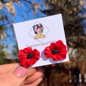 Red Poppy Studs | Wild Poppies | Mothers Day Mom Spring Floral Gift Idea | Flower Earrings | Wildflower | Anemone | Rememeberance | Flora