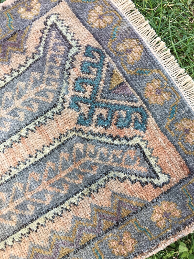Low Pile Small Rug Small Vintage Rug Wool Small Rug Turkish Etsy