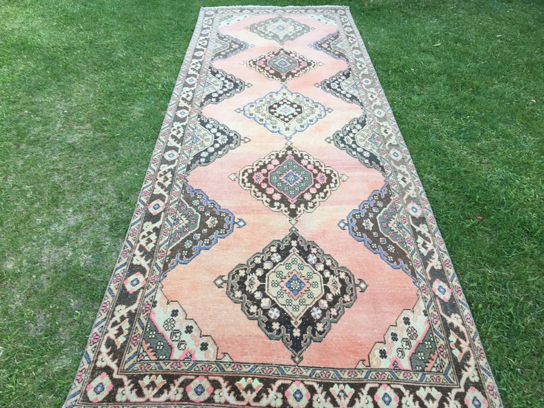13 Feet Long Rug Hallway Rug Vintage Area Rug Pink Rug Etsy