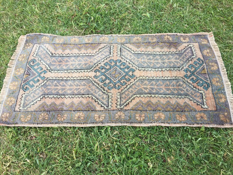 Low Pile Small Rug Small Vintage Rug Wool Small Rug Turkish Etsy