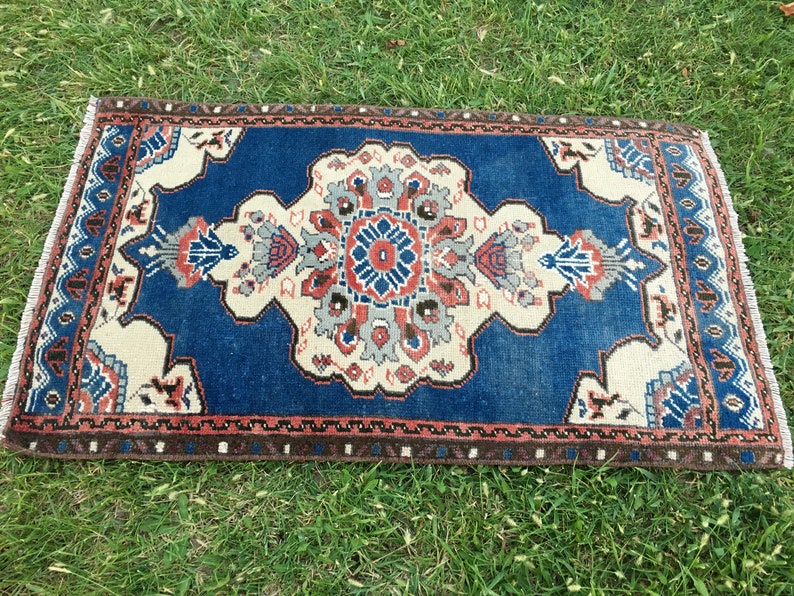Small Rug Blue Rug Door Mat Oriental Rug Vintage Rug Etsy