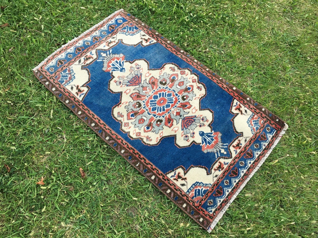 Small Rug Blue Rug Door Mat Oriental Rug Vintage Rug Etsy