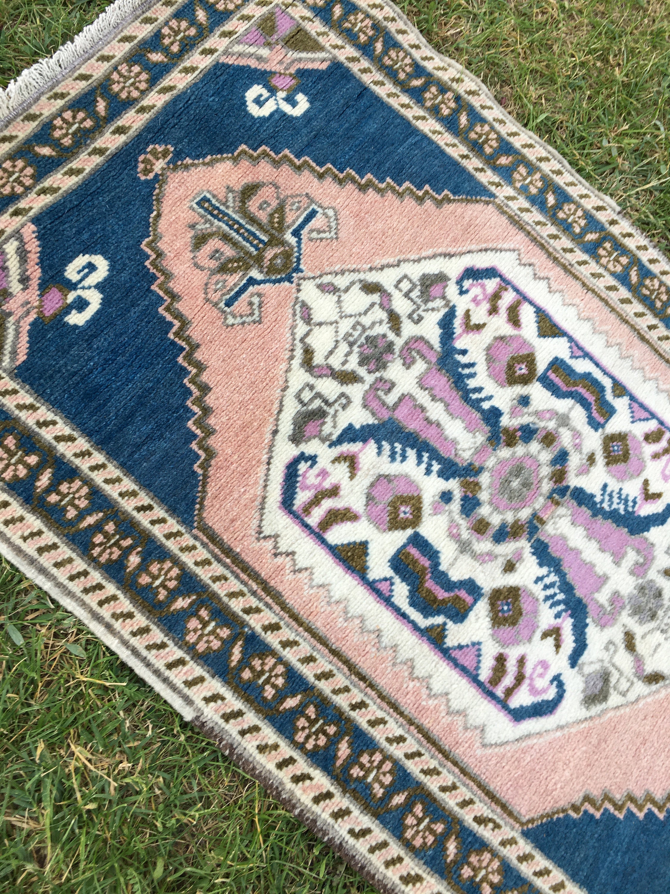 Oriental Pink and Blue Runner Kitchen Runner Rug Vintage Etsy