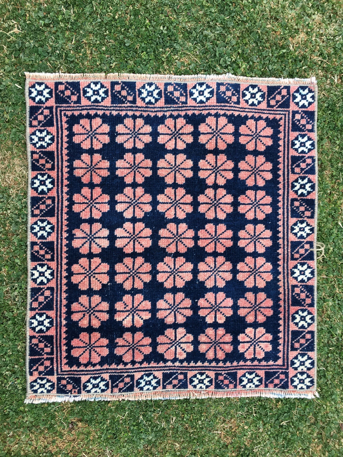 Square Bathroom Rug Small Bath Rug Vintage Wool Rug Etsy